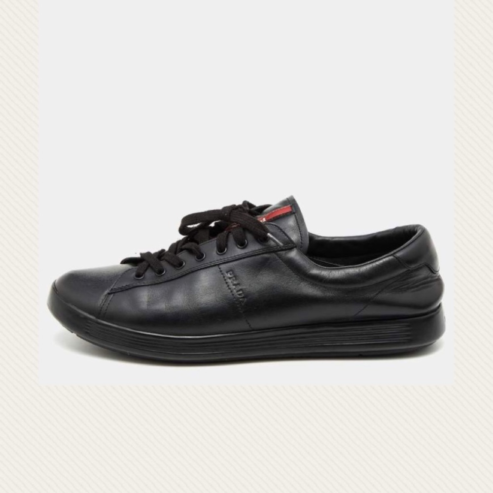 Prada Men’s Classic Black Leather Sport Sneakers Size 11